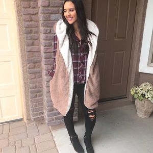 Oversized reversible sherpa style vest